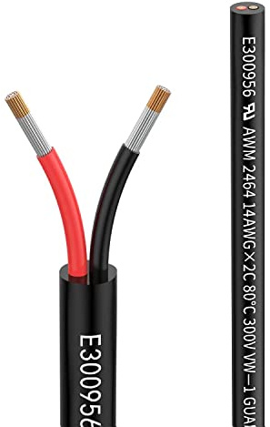 Matugajp 14awg 2×2,0mm² Elektrischer Kabel 2 adrig Verlängerungskabel 2M | 80℃ 5V/12V/24V/300V Sauerstofffreies mehrlitziges verzinntes Kupferkabel für Landschafts,LED Lampen,Automobil,Freien UL2464