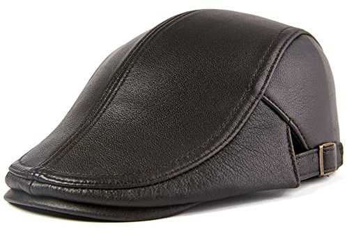 BOTOWI Herren Schaffell Ballonmütze Gatsby Ivy Hut Fahren Cabbie Hut Herbst Winter Echtes Leder Jagd Angeln Hut,Brown c,XL(57~59cm)