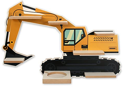 Kreative Feder Regal „Bagger“ geeignet für Toniebox und Tonies inkl. 40 Metallplättchen für Flexible Befestigung der Tonie Figuren (Bagger)