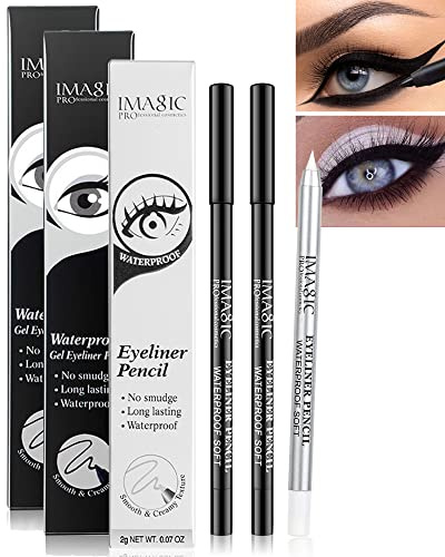 2 Stück schwarz & 1 Stück weiß wasserfester Gel Eyeliner Stift, weißer Highlighter Eye Liner Pencil, Tattoo Studio Matte Long Lasting Super Smooth formula Eye Liner Eyeshadow Makeup Pencil
