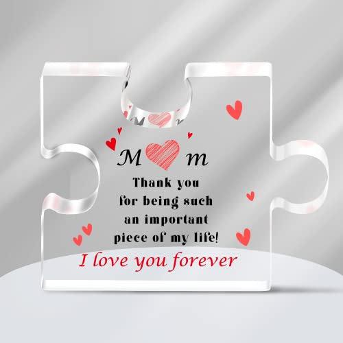 Muttertag für Mutter | Tolles Geburtstagsgeschenk für Mutter von Tochter Sohn | I Love You Mom Premium Acryl Puzzle Schild | Bonus Mama Geschenkideen | Personalisiertes Geschenk für Mama
