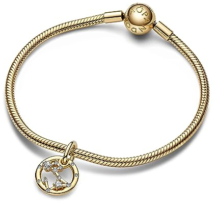 PANDORA Pendente Moments con segno zodiacale dei Pesci placcato in oro 14 carati con zirconi cubici trasparenti