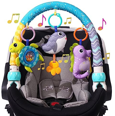 BATOHO Baby Stroller Arch Toy, Clip On Arch Mobile for Bassinet with Universal Clamps, Activity Toy Bar for Bouncer Musical Crib Mobile Toys for Infants Car Seat Toys Rattle Turtle Music Whale