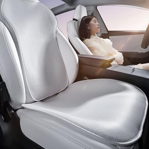 TOPABYTE Seat Cushion Covers Full Set for Tesla Model 3 Highland 2017-2026 | Front Rear Four Seasons Universal Breathable Ice Silk White Back Car Seat Protector Pad Cushion Anti-Slip Mat Accessories