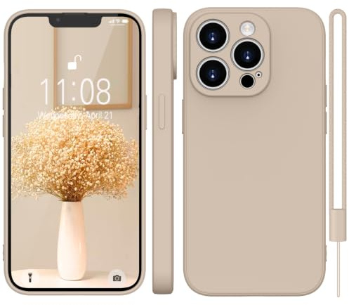 KPPIT Silicone Case for iPhone 15 Pro 6.1-Inch,Khaki | With phone lanyard,Microfiber Lining,ltra Slim Soft Gel Anti-Scratch