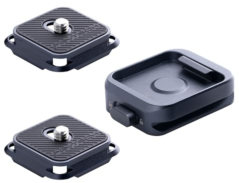 PGYTECH Plaque et Pince à Dégagement Rapide, Montage Arca-Swiss avec Filetage 1/4 à 3/8 pour Sony/Nikon/Fuji/DJI – Compatible avec Trépieds, Gimbals, Sliders, Stabilisateurs (Deux Plaques + Pince)