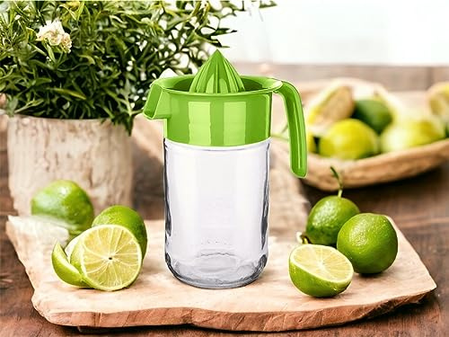 Presse-agrumes manuel en verre pour agrumes, citron vert, orange, citron, fruits - Filtre à jus frais - Gadget de cuisine sain - Pratique - Antidérapant - Sans électricité - Sans bruit - 660 ml (vert)