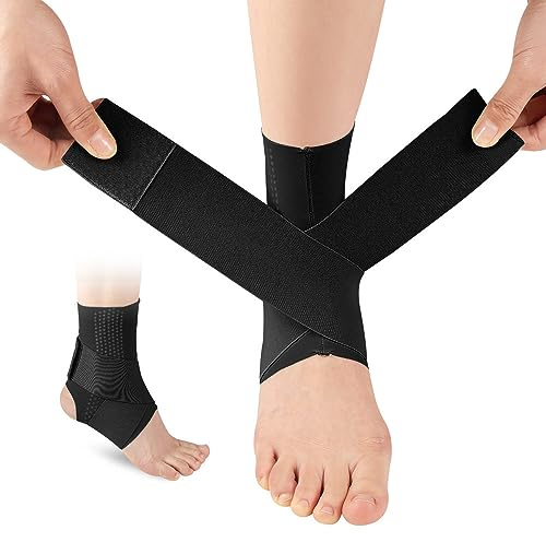 Justerbart kompressionsbandage för stuvade vrister, starkt grepp. Andas ankelbandage för återhämtning av skador, ledvärk, svullnad, 1 par (kvinna, svart)