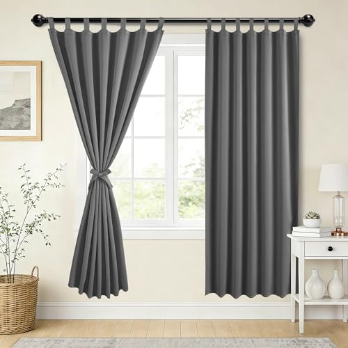 XWZO Verdunklungsvorhänge Schlaufenschal 2er Set Schlaufen Gardinen Tab Top Blickdichte Vorhänge mit Raffhalter für Schlafzimmer,Wonhzimmer,Büro,Grau,H220cm x B140cm,2Stücke(W55 X L87)