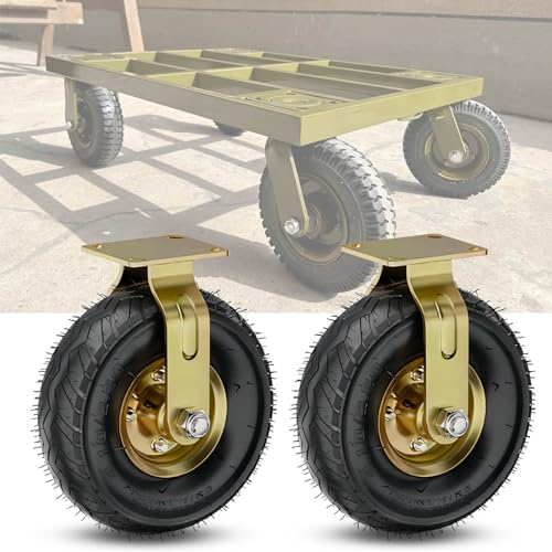WORDFUN Luftreifen Gummi Rollen, 200/260mm Möbelrollen Schwerlast, Lenkrolle Luftrad, 300kg Tragkraft, Axialkugellager, Lautlose Gummirollen Mit Schrauben, Für Trolleys, Plattformwagen