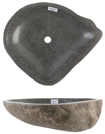 70 cm oval Naturstein Waschbecken grau von WOHNFREUDEN - Stein Aufsatzwaschbecken Naturstein Waschbecken Badezimmer Waschbecken Bad Handwaschbecken