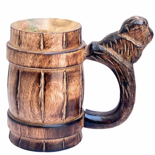 collectiblesBuy Boccale da birra in legno antico realizzato a mano, accessori medievali, tazze da caffè di Natale con manico, da campeggio, viaggi, all'aperto, tazze per uomo