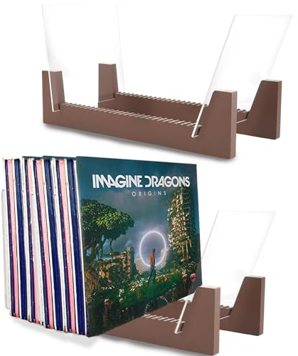 GBACHOOSE Lot de 2 Disques Vinyles, Rangement Vinyle, de rangement pour 50 disques vinyles en bois massif - Design de qualité supérieure - Support en acrylique - Marron