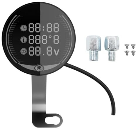 POFET Appareil de mesure de moto, thermomètre numérique de moto, voltmètre ATV 5 en 1, horloge électronique, pour thermomètre à eau multifonctionnel avec capteur