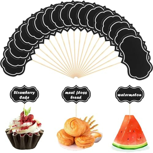 VIDSTW Stuzzicadenti Decorativi, Etichette, Pennarelli Alimentari per Dolci, Targhette a Buffet per Formaggio, Etichette per Piante, per Feste, Matrimoni, Compleanni (50)