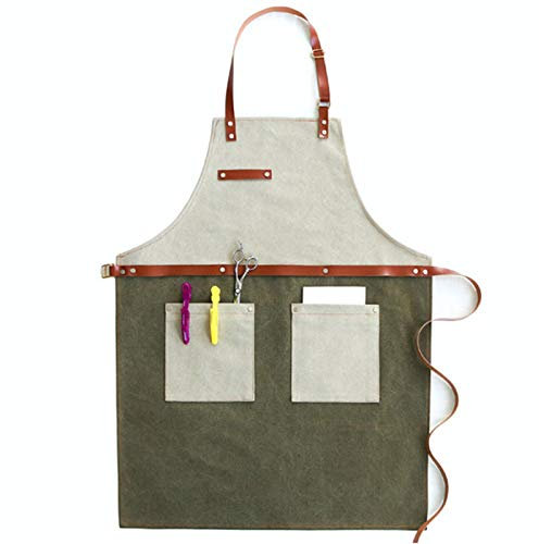 WEITINGKKK Arbeitsschürze Werkzeugschürzen, Schürzen for Männer, Herrenschürze for Gartenarbeit, Grillen, Holzarbeiten, Friseur, Werkstatt, Pizza, Unisex-Arbeitsschürze aus Segeltuch(Green)