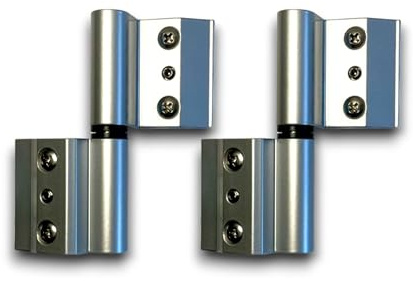 Sivenci Packung mit 2 Scharnieren für konventionelle Profile 40 x 20 | 2 Scharniere für Profile 40 x 20 | für praktikable oder klappbare Türen und Fenster | Öffnung innen rechts | Silber