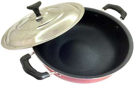 YADNESH Non Stick Deep Frying Pan Mini Wok Kadai Stir Fry Pan Skillet Kadhai with SS Lid Indian Multipurpose Stewpot Skillet Saute With Stainless Steel Pakkad Combo Set of 2