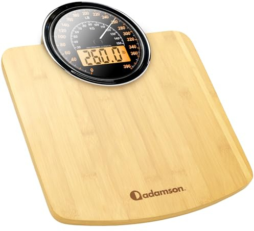 Adamson Hybrid 2-in-1 Analog & Digital Weighing Scale for Body Weight up to 400lbs + Thick Tempered Glass + Extra Large Display + Easy to Read Digital Bathroom Scale + New Version - Wood