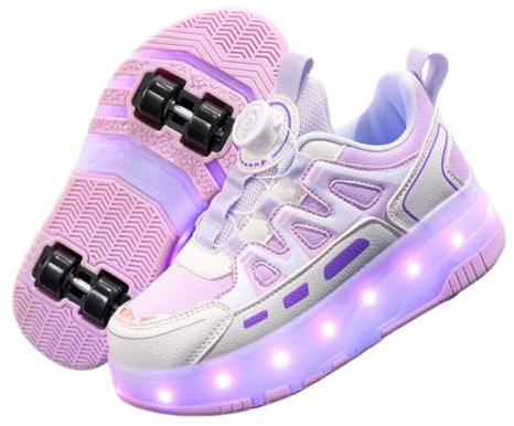 Mateju Schuhe mit Rollen für Jungen Mädchen, Kinder Rollschuhe Schuhe mit Abnehmbar 4 Rollen, Nachts Leuchten Roller Schuhe Turnschuhe Skateboardschuhe Outdoor Sportschuhe