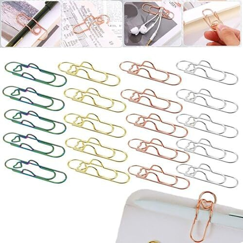 Multi-Functional Metal Heart Pen Clip, 20PCS Inserts Paper Clip for Notebooks, Stainless Steel Pen Holder for Clipboard,Cute Pen Loop Journal Paperclips Large Size Pencil Holder (A,20pcs)