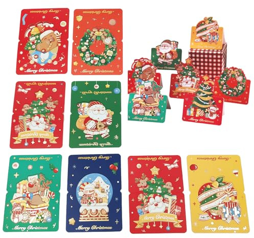 taobosec Weihnachtskarten,16 GrußKarten Klein Weihnachtskarte Mini Cards Faltbar Kartenset Vintage Stamping Geschenkkarte Spruchkarten Weihnachtskarten Basteln Weihnachtskarte Klein Geschenkkarten