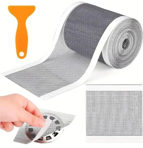 Abflusssieb Dusche 100mm X10m, Haarsieb Dusche Filter Spülsieb Aufkleber aus Glasfaser, mit Plastikspatel, Sieb Dusche Abfluss Haare für Badewannebalkon Küche Bad