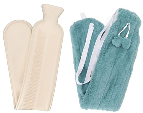HAOHIZE Wärmflasche, Bettwärme, Taille, warmer Rücken, Wärmflasche mit superweichem Stoff-Strickbezug, 2 l Gummi, 72 cm, für Rücken, Nacken, Beine (Grün)