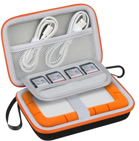 Lacdo Custodia Hard Disk Esterno per LaCie Rugged/Rugged Mini/Rugged Thunderbolt USB-C External Hard Drive Portable HDD LAC9000298 1TB 2TB 4TB 5TB EVA Borsa da viaggio protettiva, Nero+Orange
