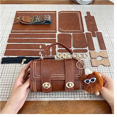 DIY-Ledertaschen-Bausatz DIY Tasche Nähen Set Handtasche Schultergurt handgemachte PU Leder schwarz braun Tasche Zubehör mit Hardware Schnalle for Frauen Tasche Herstellungsset Handgefertigte(Brown)