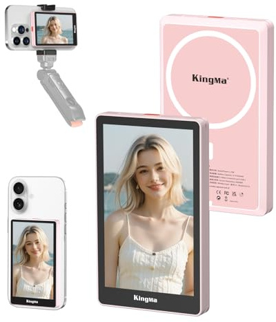 King Ma Magnetic Phone Vlog Selfie Monitor Screen for iPhone Rear Camera | Wired 4K 30FPS Recording, Magsafe Design, 33Ft Range, Real-Time Screen Sharing, For Vlog/Live Stream/TikTok/Content Creators