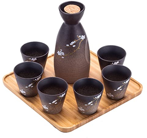 YJYJY Service à vin en céramique, Pot à saké en Fleurs de Cerisier Japonais, Tasse à vin, Bouteille de saké, Ensemble de Tasses à saké, Articles de Bar, Verres, décoration d'intérieur