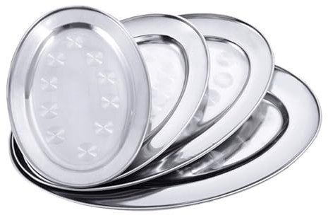 Bafnsiji 26cm, 12 PCS Acciaio Inossidabile Piatto Ovale, Set di Vassoio di Servizio Cibo Ovale, Vassoio di Servizio in Acciaio Inossidabile, Vassoio di Servizio Piatto di Pesce, Vassoio d'Argento
