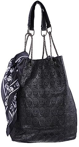 VALICLUD Paquet à Bandoulière pour Femme en Pu Noir avec Chaîne et Foulard en Soie, Paquet Polyvalent pour Shopping et Promenade Décontractée