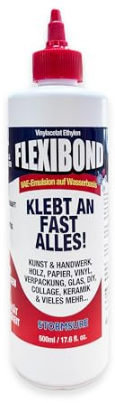 Flexibond VAE Kleber (500ml) Transparent - Flexibler Universalkleber Wasserlöslich, Ungiftig, Kristallklar, für Papier Holz Keramik Glas Stein