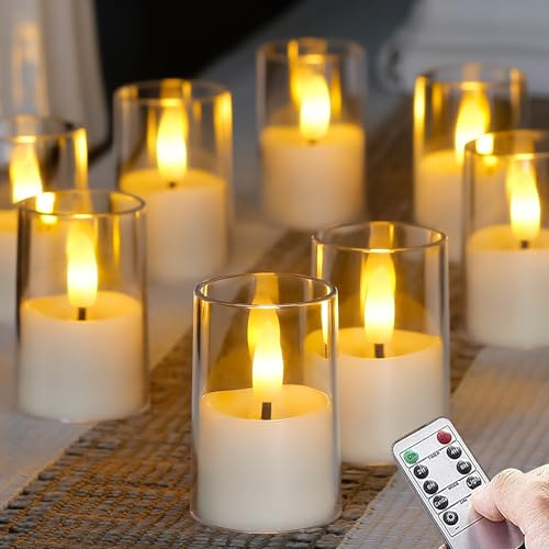 Zevanor Flameless Small Tea Light LED Candles, Acrylic Battery Operated Votive 1.7 x2.5 with Remote Control and Timer, Tealight White Flickering Warm Light Pack of 8 Electric Long Lasting