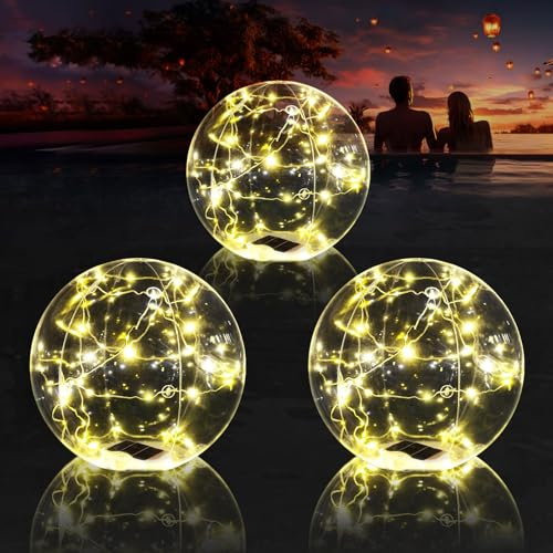 Cootway Luces flotantes para piscina, luz solar blanca cálida de 15 pulgadas que flotan, bolas inflables impermeables IP68, flotan o cuelgan luces solares flotantes para piscina, boda, decoración de