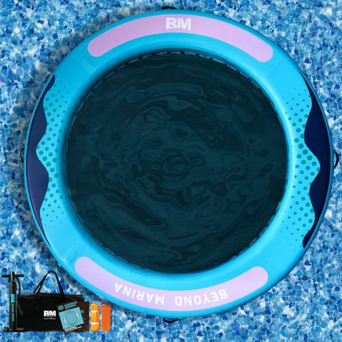 BEYOND MARINA Inflatable Water Hammock Floating Air Dock River Float with Mesh Heavy Duty Round Ring Raft for Pool Lake Ocean Portable Island Platform Pad 8'*6'*6