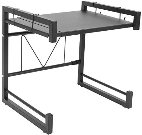 Estante de Cocina, Estante de Microondas Retráctil Soporte para el Soporte de Soporte de Horno de Carbono Teles Microonda Oftta Counsor Organizador de Contador de Macetas y Bastidores de Sartén Negro