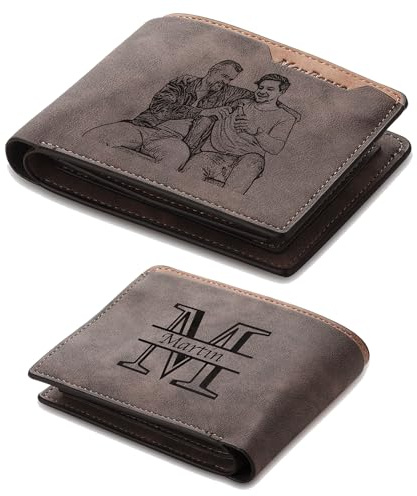 lorajewel Personalisierte Geldbörsen für Herren mit Namens A-Z Initialen Foto Leder Brieftasche Personalisierte Geschenke für Männer Vatertag Weihnachten Valentinstag (Style 3)