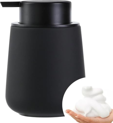 Bosilunlife Seifenspender Keramik Schwarz Matt Schaumseifenspender | Spülmittelspender Nachfüllbarer Cremespender 350ml, Großer Pumpkopf für leichtes Pressen, Geeignet für Küche, Bad