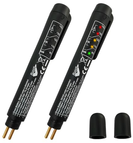 FSTURIOS 2PCS Brake Fluid Liquid Tester Pen, DOT 3 DOT 4 DOT 5.1 Brake Fluid Diagnostic Testing Pen, Vehicle High-Precision Hydraulic Liquid Oil Moisture Analyzer with 5 LED Indicators