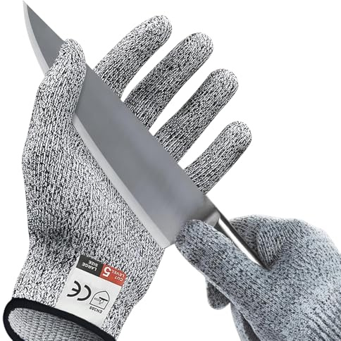 AUPERTO 1 paire de gants anti-coupures HPPE5 avec protection à 360 ° avec fibres ultra haute performance et acier inoxydable, adaptés aux aliments et lavables en machine pour la cuisine, le travail du
