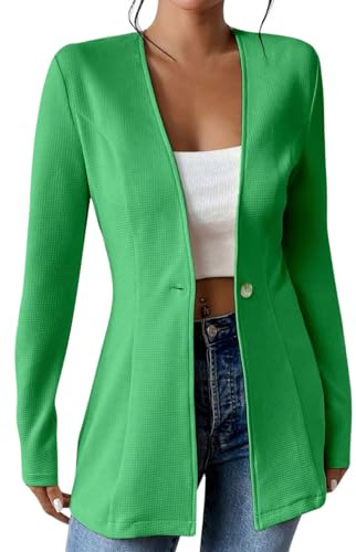 RLEHJN Blazer Damen Elegant Leinenblazer Business Sakko Revers Anzugjacke Sommerjacke Leicht Tailliert Einfarbiger Slim Fit Business Casual Outfits Für Die Arbeit Longblazer Damen Elegant Sommer