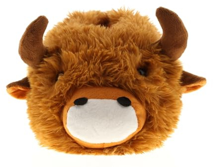 Wynsors Unisex Highland Cow Slippers | Plush Faux Fur 3D Novelty Animal House Shoes | Velour Lined Cozy Warm Adult Gift Tan 5/6 UK