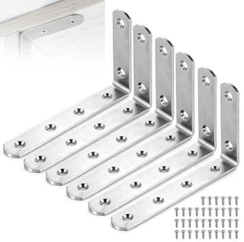 90 Grad L Form Wandhalterung, 6 Stück Winkelverbinder Edelstahl Winkelverbinder 125x75x20mm Regalwinkel Metallwinkel Regalhalterung mit 36 Schraube Regalträger für Möbel Tische