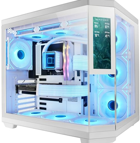 Mars Gaming MC-3TCORELCD ATX Gaming Chassi, Anpassningsbar 7,2 IPS-skärm, Avtagbar trippel härdat glas, Dubbla sidokammare, Stöd för vätskekylning upp till 360mm, Vit