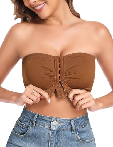 UMIPUBO Reggiseno Senza Spalline Donna Senza Ferretto Reggiseni Fascia Senza Cuciture Chiusura Frontale Push Up Invisibile Bandeau Bra Comodo Non Imbottito Boob Tube Brassiere Crop Tops (Caramello, M)
