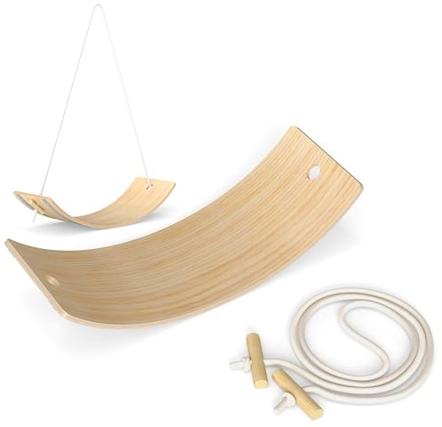AIYAPLAY Kids Wooden Balance Board with Rope, Wooden Wobble Board with Felt, Curvy Swing Seesaw Outdoor Indoor Toy for Sensory Play, Sensory Play Equipment for Toddler 3-6 Years Old