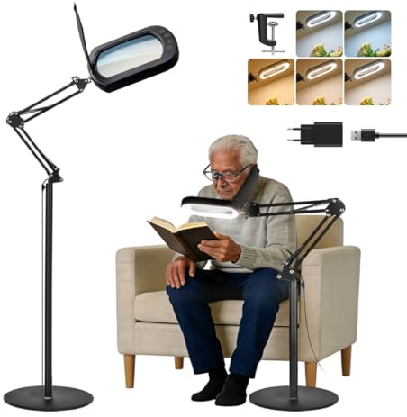 2 en 1 Lupa con Luz y Soporte,Lupa de Gran Aumento con Luz,Rectangular | con lámpara regulable de 5 colores,Lampara Lupa LED Profesional para Lectura, Reparación, Trabajo Manual